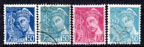 Frankreich, Mi-Nr. 384, 386, 388 + 560 gest., Merkurkopf