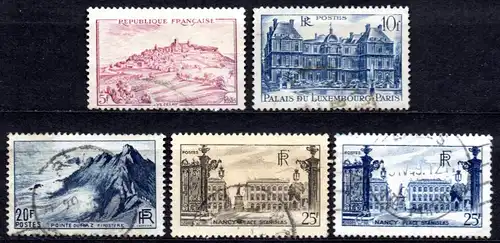Frankreich, Mi-Nr. 756, 758, 760, 761 + 762 gest., Landschaften
