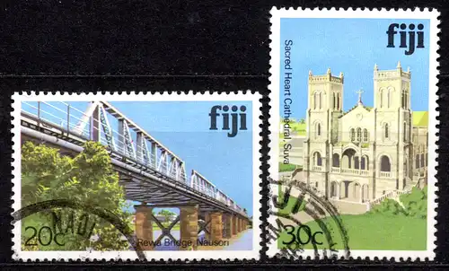Fidschi - Inseln, Mi-Nr. 408 I + 409 I gest., Brücke + Kirche