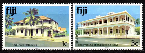 Fidschi - Inseln, Mi-Nr. 399 VII + 401 VII **, Jahreszahl 1992, Gebäude