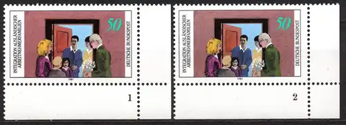 BRD, Mi-Nr. 1086 **, Eckrand UR mit Formnummern 1 + 2, Integration