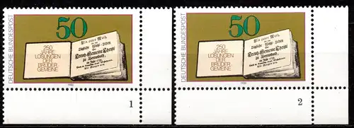 BRD, Mi-Nr. 1054 **, Eckrand UR mit Formnummern 1 + 2, Losungsbuch der Brüdergemeinde