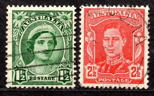Australien, Mi-Nr. 164 + 166 gest., Königin Elisabeth + König Georg VI.