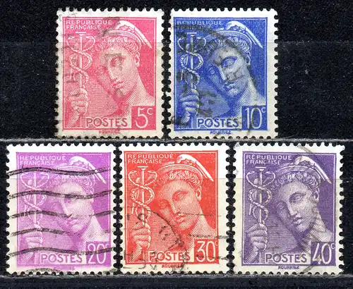 Frankreich, Mi-Nr. 375, 376, 379, 381 + 382 gest., Merkurkopf