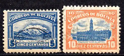 Bolivien, Mi-Nr. 104 II + 105 gest., Landesdarstellungen