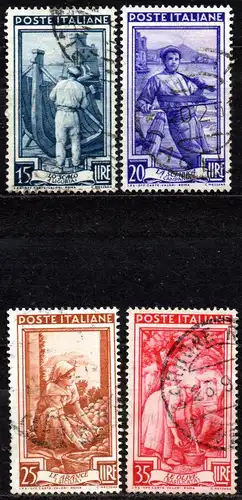 Italien, Mi-Nr. 814, 815, 816 + 818 gest., Italien an der Arbeit