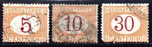 Italien, Portomarken Mi-Nr. 5, 6 + 7 gest., Ziffernzeichnung