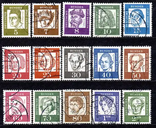 Berlin, Mi-Nr. 199 - 213 gest., kompl., Bedeutende Deutsche