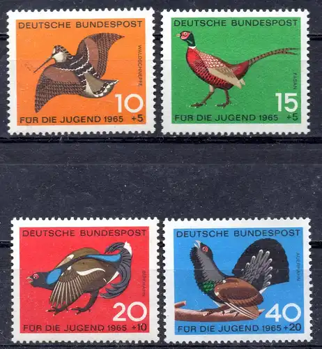BRD, Mi-Nr. 464 - 467 **, Jugend 1965: Jagdbares Federwild