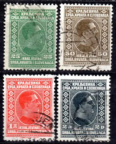 Jugoslawien, Mi-Nr. 188, 189, 190 + 191 gest., König Alexander