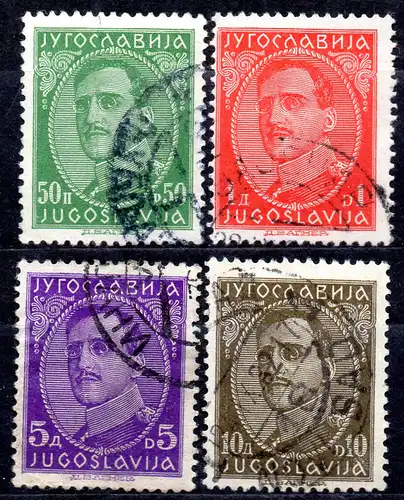 Jugoslawien, Mi-Nr. 229 I, 230 I, 233 I + 234 I gest., König Alexander