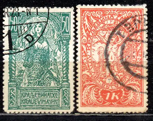 Jugoslawien, Mi-Nr. 107 II C + 109 II C gest., Freimarken
