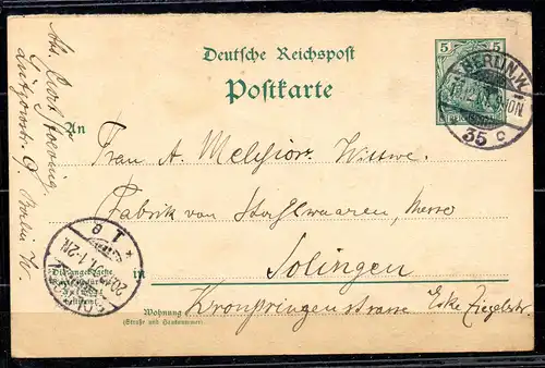 Postkarte P 54 F von Berlin (ab 18.12.1901) nach Solingen (an 20.12.1901)