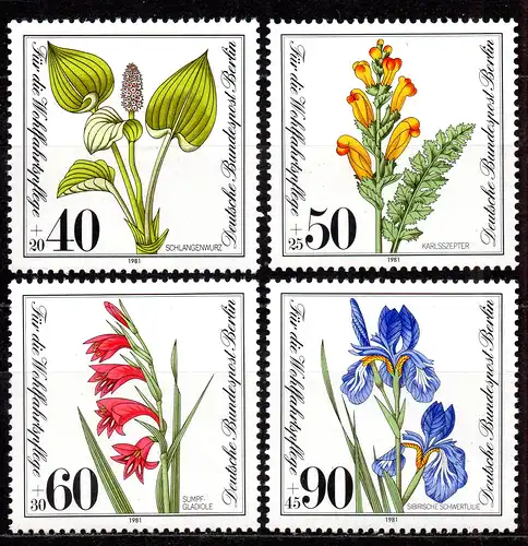 Berlin, Mi-Nr. 650 - 653 **, kompl., Wohlfahrt 1981 - Gefährdete Moor- u. Wasserpflanzen