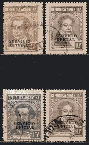 Argentinien, Dienstmarke Mi-Nr. 35 I, 38 X, 39 X + 55 gest., Berühmte Argentinier