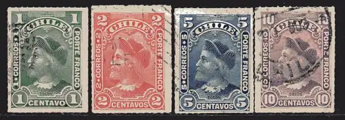 Chile, Mi-Nr. 43, 44, 45 + 46 gest., Christoph Kolumbus