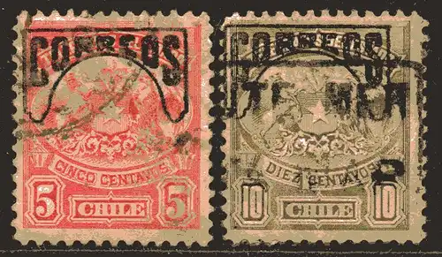 Chile, Mi-Nr. 62 II + 63 II gest., Wappen