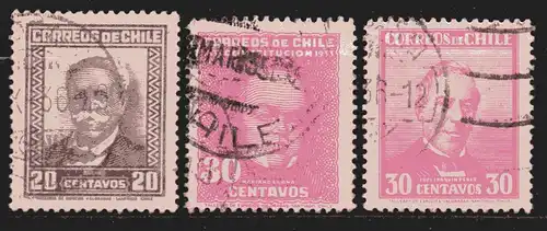 Chile, Mi-Nr. 186, 196 + 198 gest., Persönlichkeiten
