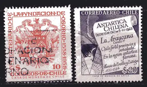 Chile, Mi-Nr. 528 + 535 gest., 400 Jahre Stadt Osorno + Chilenische Antarktis