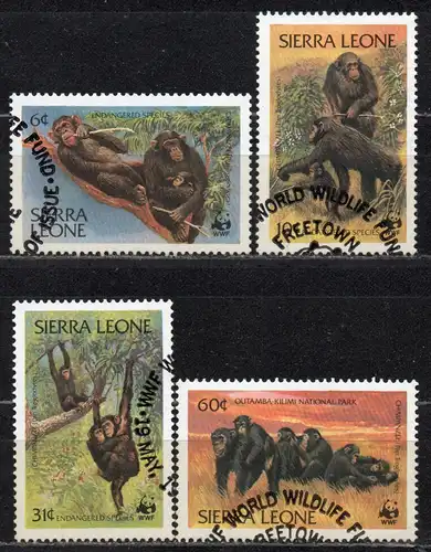 Sierra Leone, Mi-Nr. 713 - 716 gest., kompl., Schimpansen WWF