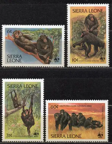 Sierra Leone, Mi-Nr. 713 - 716 **, kompl., Schimpansen WWF