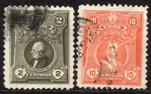 Peru, Mi-Nr. 203 A + 206 A gest., Persönlichkeiten