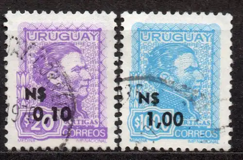 Uruguay, Mi-Nr. 1383 I + 1386 I gest., General José Artigas