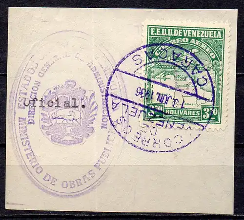 Venezuela, Dienstmarke Mi-Nr. 75 gest. auf Briefstück