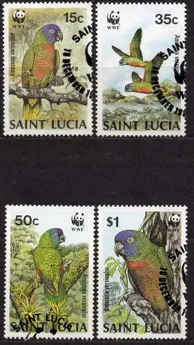 St. Lucia, Mi-Nr. 909 - 912 gest., kompl., Papageien - WWF