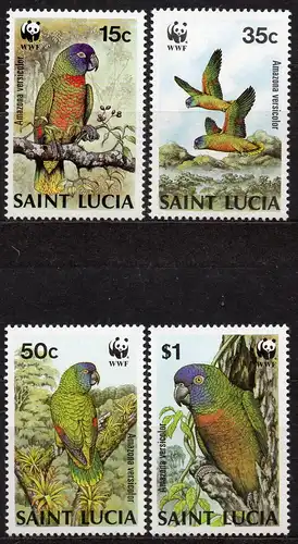 St. Lucia, Mi-Nr. 909 - 912 **, kompl., Papageien - WWF