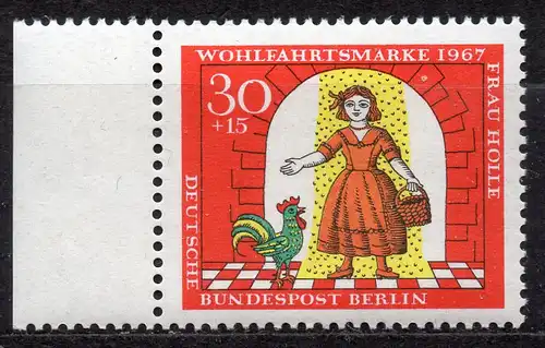 Berlin, Mi-Nr. 312 **, Rand links, Wohlfahrt 1967, Märchen der Gebr. Grimm: Frau Holle