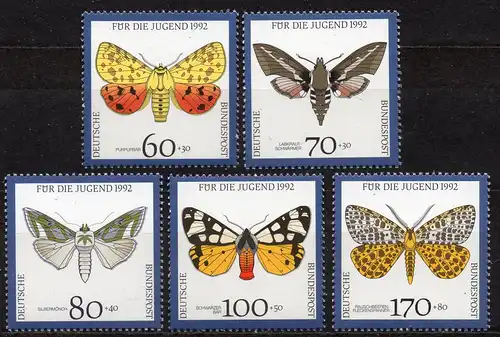 BRD, Mi-Nr. 1602 - 1606 **, kompl., Jugend 1992 - Nachtfalter