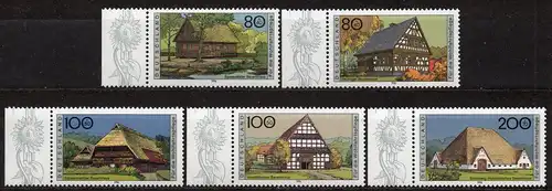 BRD, Mi-Nr. 1883 - 1887 **, kompl., jew. Rand links, Wohlfahrt 1996 - Bauernhäuser in Deutschland