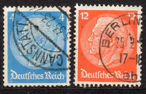 Deutsches Reich, Mi-Nr. 467 + 469 gest., Paul von Hindenburg im Medaillon, WZ Waffeln