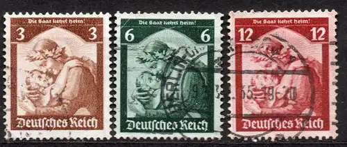 Deutsches Reich, Mi-Nr. 565, 566 + 567 gest., Saarabstimmung