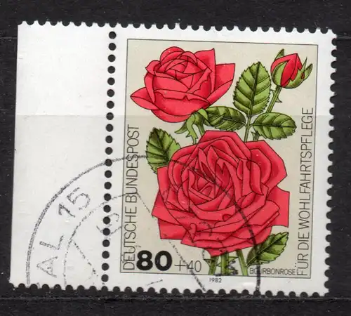 BRD, Mi-Nr. 1152 gest., Rand links, Wohlfahrt 1982 - Gartenrosen