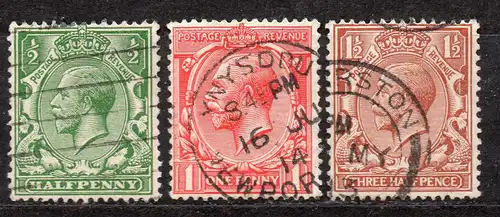 Großbritannien, Mi-Nr. 127 X, 128 X + 129 X gest., König Georg V.