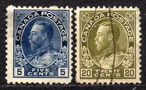 Kanada, Mi-Nr. 95 A + 98 A gest., König Georg V.