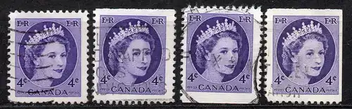 Kanada, Mi-Nr. 293 A, E o, E u + F or gest., Königin Elisabeth II.