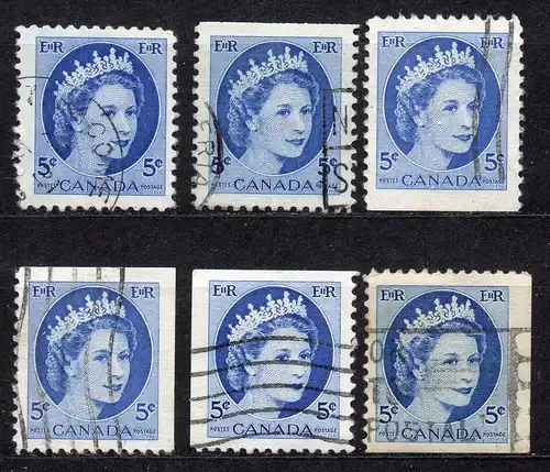 Kanada, Mi-Nr. 294 A, E o, E u, F or, F ol + F ur gest., Königin Elisabeth II.