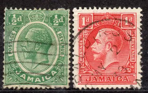 Jamaika, Mi-Nr. 104 + 105 gest., König Georg V.