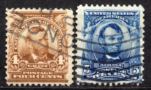 USA, Mi-Nr. 141 + 142 gest., Ulysses Grant + Abraham Lincoln