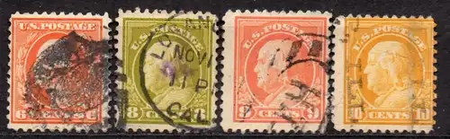 USA, Mi-Nr. 228 C, 230 C, 231 C + 232 C gest., George Washington + Benjamin Franklin