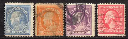 USA, Mi-Nr. 237 C, 238 C, 239 C + 252 C gest., Benjamin Franklin + George Washington