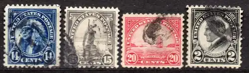 USA, Mi-Nr. 276 A, 277 A, 279 A + 289 A gest., Bedeutende Persönlichkeiten + Landesdarstellungen