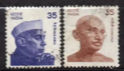 Indien, Mi-Nr. 818 A + 829 A gest., Nehru + Gandhi