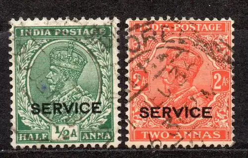 Indien, Dienstmarke Mi-Nr. 89 + 91 I gest., König Georg V.