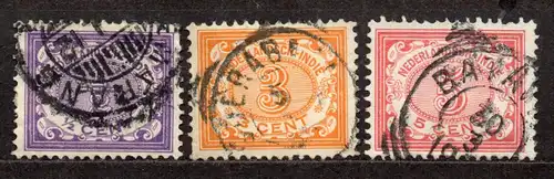 Niederländisch-Indien, Mi-Nr. 40, 44 + 45 gest., Ziffernzeichnung