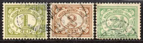 Niederländisch-Indien, Mi-Nr. 108, 109 + 110 gest., Ziffernzeichnung