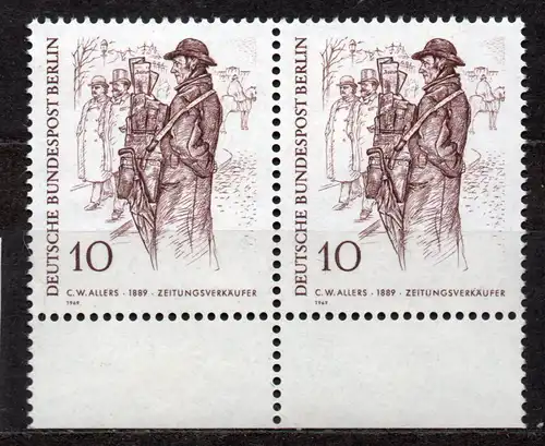 Berlin, Mi-Nr. 331 **, waagerechtes Paar, Rand unten, Berliner des 19. Jahrhunderts